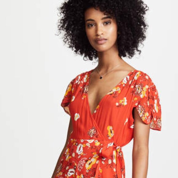 Free People Gorgeous Jess Wrap Floral Maxi Dress In Red Multi Size M EUC - Picture 5 of 16